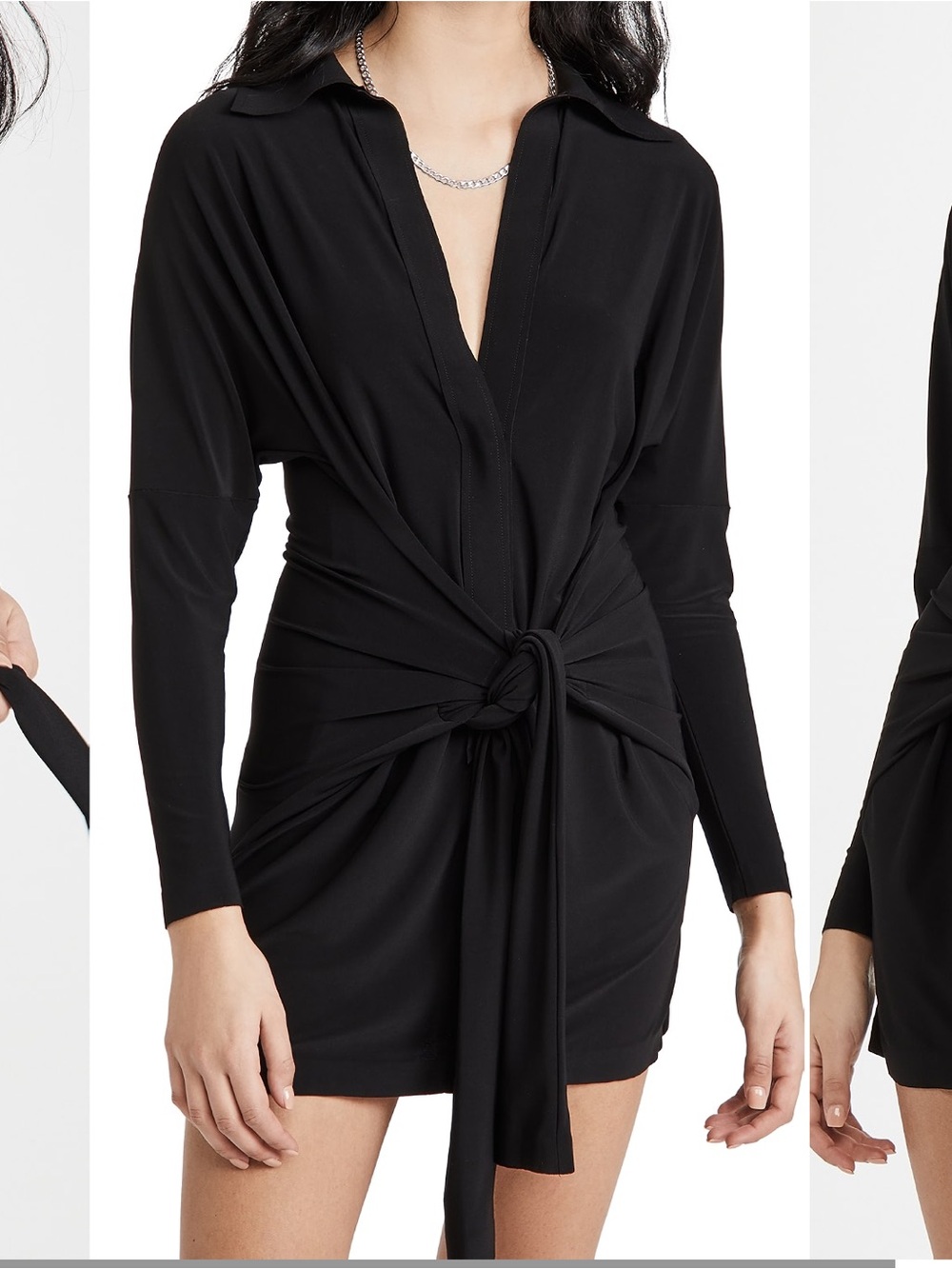 Norma Kamali Black Knot-Front Mini Dress with Collar